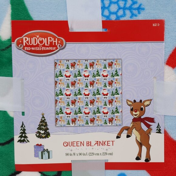 Rudolph The Red-Nosed Reindeer Queen Blanket 90" X 90" Christmas Theme Blue - Picture 4 of 8